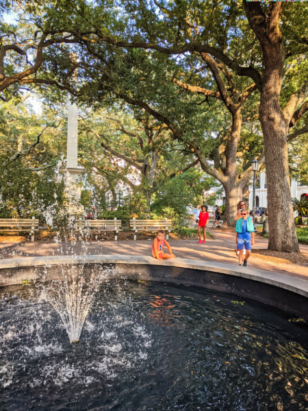 Taylor Family at Fountain in Johnson Square Historic District Savannah Georgia 1