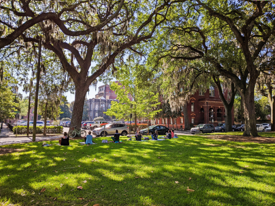 Yoga in the Park at Pulaski Square Historic District Savannah Georgia 1