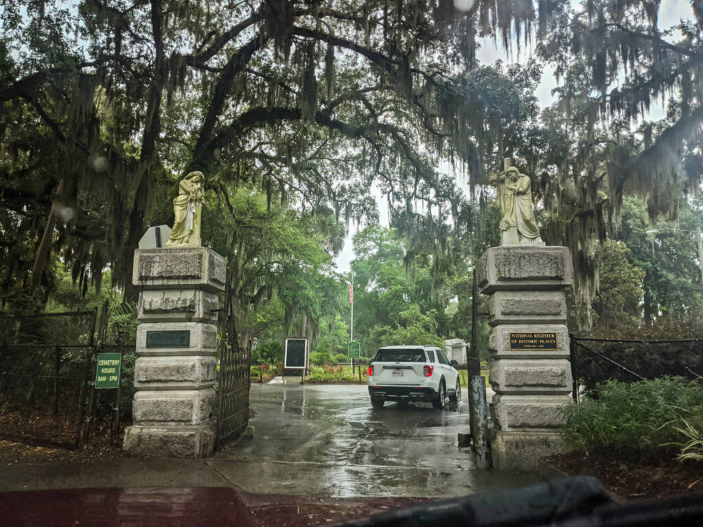 Driving into Bonaventure Cemetery in the Rain Savannah Georgia 2