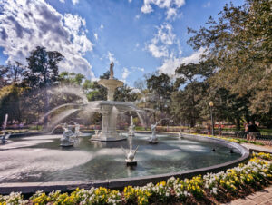 Fountain at Forsyth Park in Spring with Flowers Savannah Georgia 2