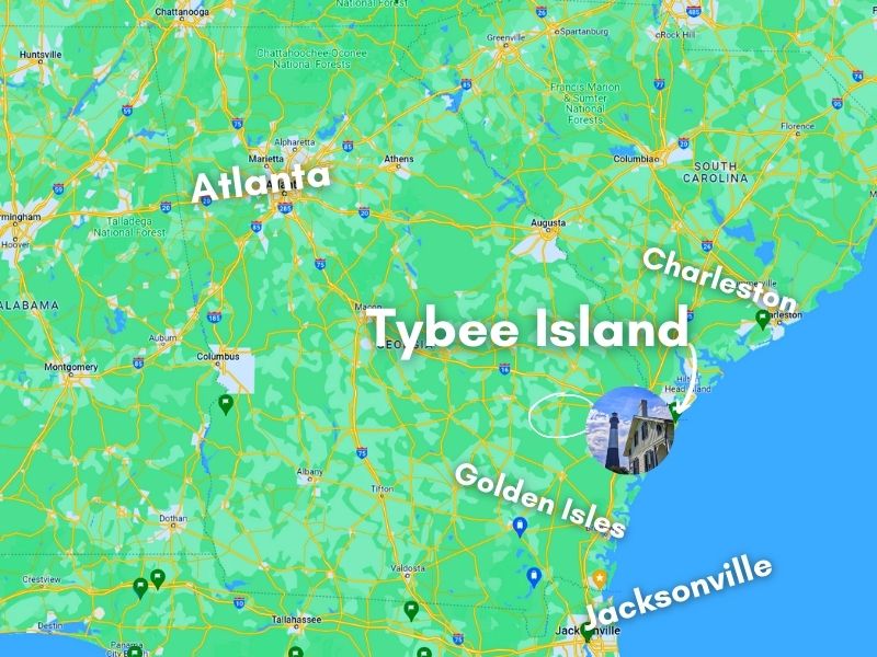 Map of Tybee Island Savannah Georgia