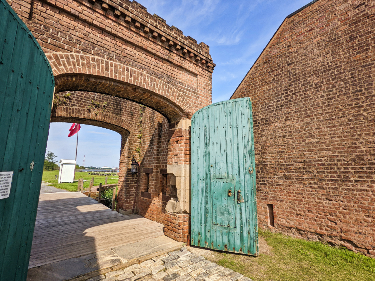 Moat and Wooden Gates to Old Fort Jackson Historic Site Savannah Coastal Georgia 2